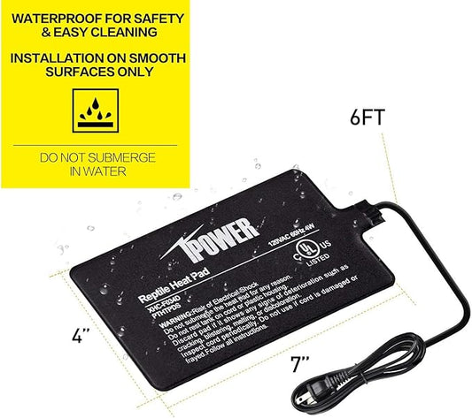 iPower Reptile Heat Pad Under Tank Terrarium Warmer Heating Mat for Turtle, Lizard, Frog, Snake, Reptile, and Other Small Animals, 4X7 Inch, 4W, 2 Pack iPower