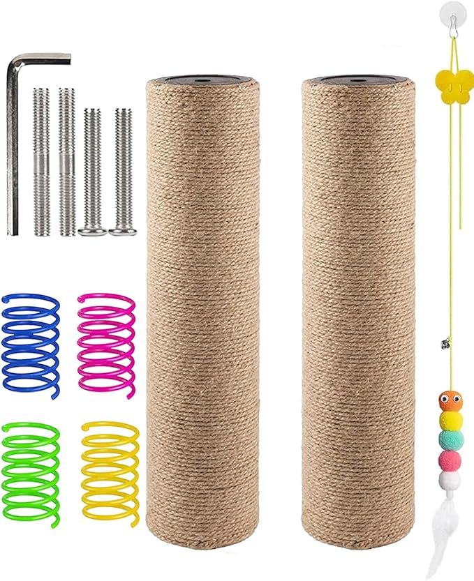 BNOSDM 2 Pcs M8 Cat Scratching Post Replacement Poles 11.8 x 2.75 in Cat Tree Tower Scratch Ropes Refill Sisal Pole Part for Refurbishment Hemp Grey - PAWPICO