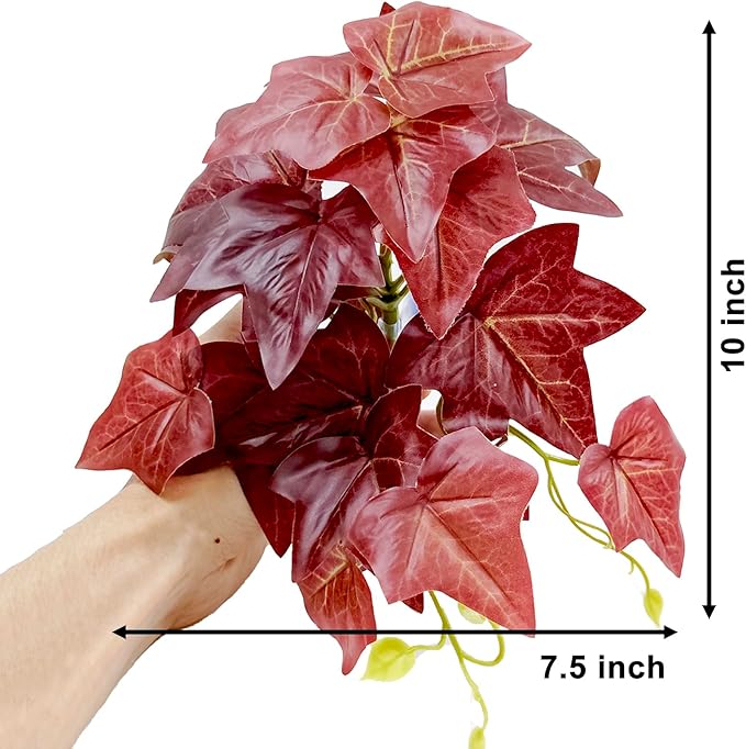 Woyrise 2 Pack Reptile Plants for Terrarium, Amphibian Habitat Decor Artificial Hanging Plants with Suction Cup for Gecko Lizard Snake Chamelon - Fake Red Ivy Woyrise