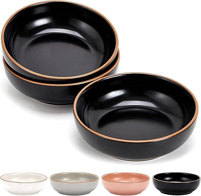 Ceramic Cat Bowls, Howise Pet Bowl Cat Dishes for Food and Water, 5.3 In Puppy Food Bowl 3 Pack Cat Food Bowl Set, Matte Black Finish - PAWPICO