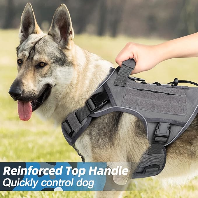WINGOIN Grey Harness with Handle, Metal Buckles Tactical Dog Harness Vest for Large Medium Dogs No Pull Adjustable Reflective K9 Military Dog Vest Harnesses for Walking, Hiking, Training(M) WINGOIN