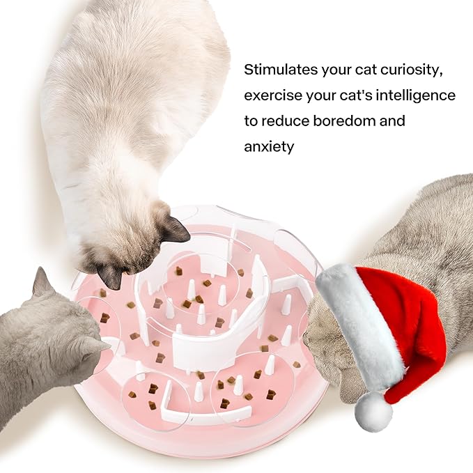 Cat Puzzle Feeder Interactive Enrichment Toys for Indoor Cats Slow Feeder Cat Treat Puzzle Cat Food Puzzle Toy Cat Stimulation Toys for Indoor Cats Pink - PAWPICO