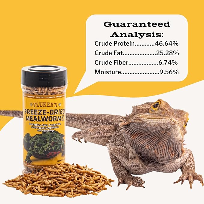 Fluker's Freeze Dried Insects, Nutrient, Packed Mealworms, Ideal for Lizards, Reptiles, Birds, Fish, Hedgehogs, 1.7 oz Flukers
