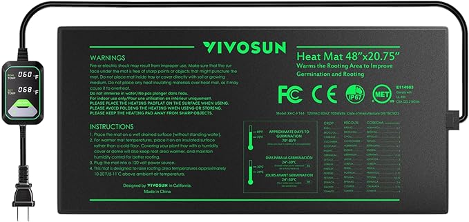 VIVOSUN 48"x20.75" Seedling Heat Mat with Built-in Temperature Controller, UL & MET-Certified Waterproof Plant Heating Pad for Germination, Hydroponics, Brewing, Breeding, and Greenhouses VIVOSUN