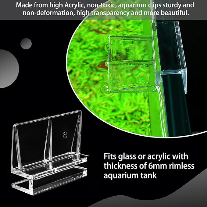 16 PCS 6mm Acrylic Aquarium Cover Clip, Clear Fish Tank Glass Cover Clip Support Holder Universal Lid Clips for Rimless Aquariums LEEFONE