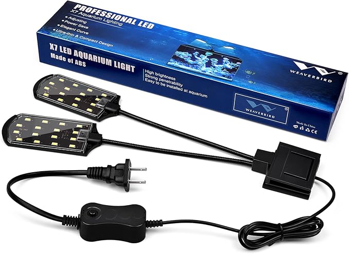 WEAVERBIRD Double Head Aquarium Fish Tank Light 15W 32 LED Aquarium Planted Clip Lamp 1600LM White LED Lighting for 8-15 Inch Fish Tank WEAVERBIRD
