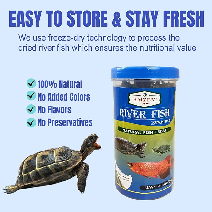 Amzey 2.3 oz Dried River Fish - Natural Food for Turtles, Terrapins, Reptiles and Large Tropical Fish Amzey