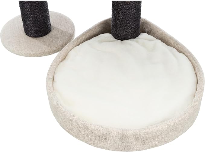 TRIXIE Vidor Cat Scratching Post 28.3 Inch - with Durable Sisal Rope (Gray) and Four Corner Hammock, Three Platforms with Raised Edges, Three Removable Cushions - in Cream/Gray - PAWPICO