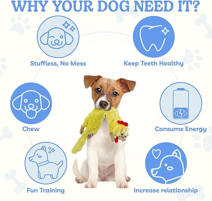 SHARLOVY Dog Squeaky Toys -Chicken Crinkle Dog Toy, Bubble Plush Pet Toys Puppy Teething Toys No Stuffing Animals Dog Toy Doggies Toys Dog Chew Toy for Large Dogs - PAWPICO