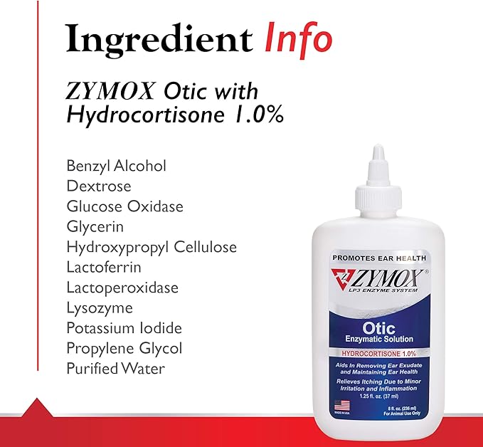 Zymox Otic Enzymatic Solution for Dogs and Cats to Soothe Ear Infections with 1% Hydrocortisone for Itch Relief, 8oz ZYMOX