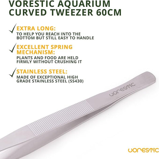 Heavy Duty Extra Long Tweezers 24 Inch, Reptile Feeding Tongs, Curved Aquarium Tweezers Extra Long, Reptile Tongs, Fish Feeding Tongs, Terrarium and Aquarium Tongs Extra Long VORESTIC