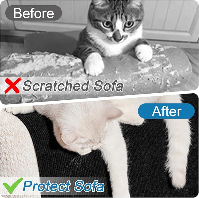 Cat Scratch Furniture Protector Pads with Self-adhesive Backing, 98.5"X15.8" Black Randomly Cutting Trimmable Cat Scratch Carpet Mat Post Tree Shelves Cover Replacement for Sofa,Wall,Couch,Door,Corner - PAWPICO