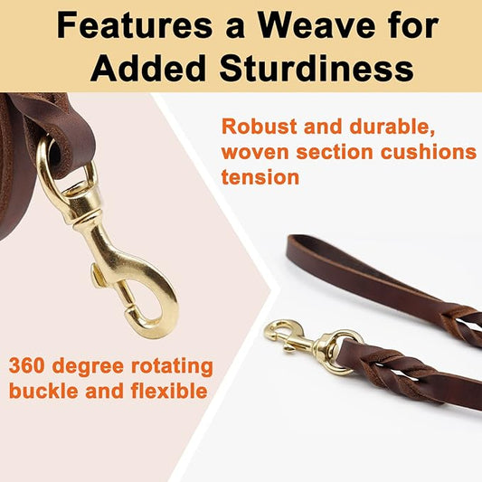 Leather Dog Leash 5ft for Small Dogs,Braided Leather Leash and Dog Collar Set,Strong Dog Training Leash,Soft Comfortable Dog Training Leather Leash and Dog Walking Leash for Small Dogs Brown KILISTEELS