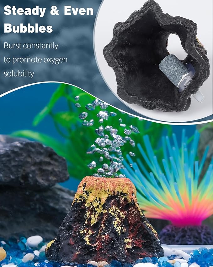 Uniclife Aquarium Volcano Ornament Kit, Fish Tank Decoration Mini Resin Volcanic Decor for Fish Tank Landscape Realistic Mountain with Air Stone Bubbler Airline Tubing Accessories for Oxygenation UnicLife