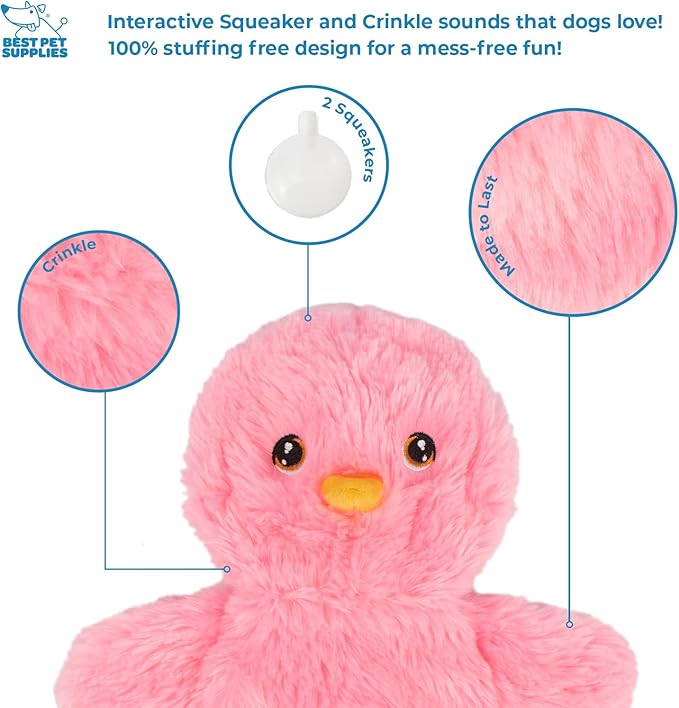Best Pet Supplies Chicken Crinkle Plush Dog Toys for Interactive Play, Puppy and Senior Indoor Play, Colorful Chicken Toy Shape, Cute and Cuddly - Crinkle Chicken Bundle (Yellow, Pink, Blue) - PAWPICO