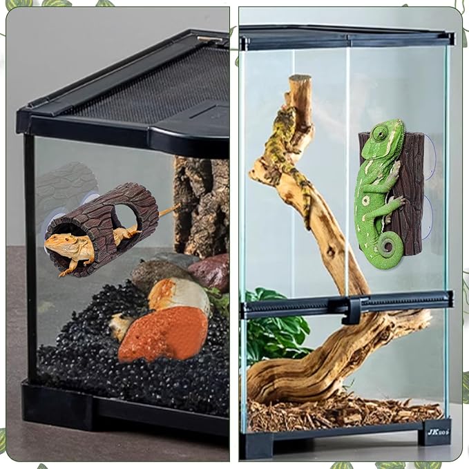 Reptile Tank Accessories, Leopard Gecko Tank Accessories, Terrarium Decorations for Arboreal Reptiles, Hermit Crabs, Leopard Gecko, Lizard Terrarium, (Barrel x 1pcs, Reptile Plants x 2Meter) EELLAO