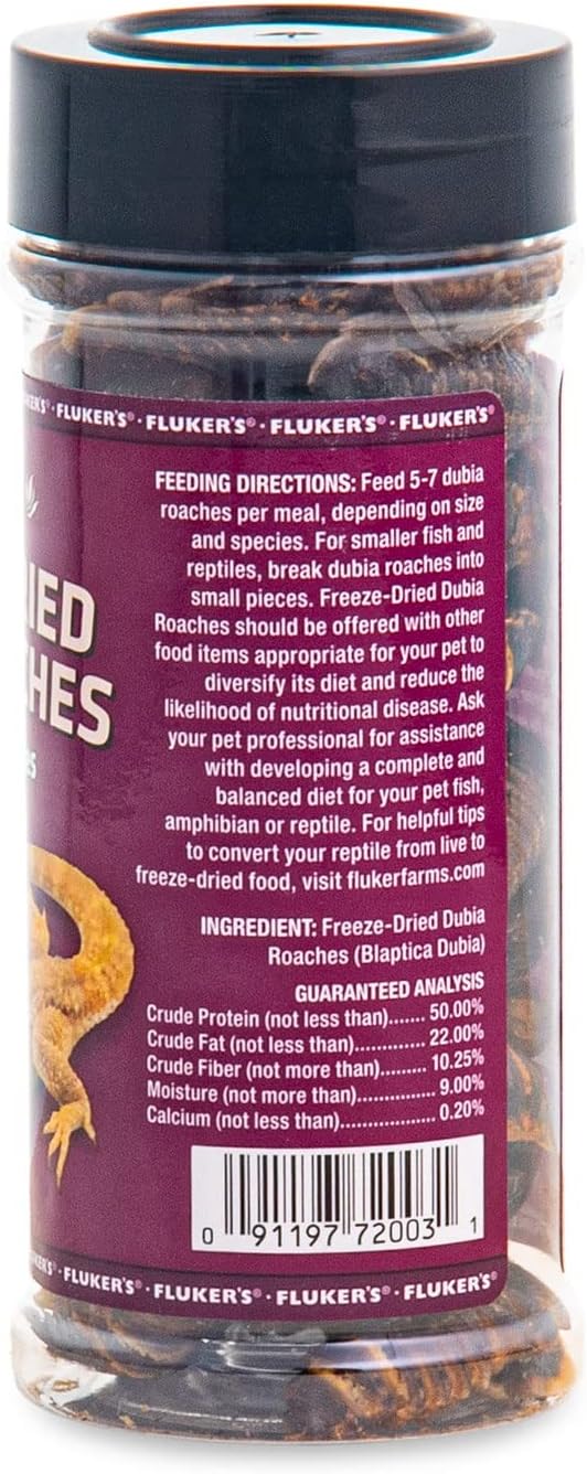 Fluker's Freeze Dried Dubia Roaches, Ideal for Lizards, Reptiles, Birds, Fish, Hedgehogs, 1.7 oz Flukers
