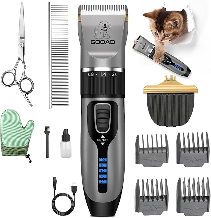 Cat Clippers for Matted Hair, Cat Grooming Kit, Cordless Cat Shaver for Long Hair, Low Noise Paw Trimmer, Cat Hair Trimmer for Grooming,Quiet Pet Hair Clippers Tools for Cats Dogs (Gray) - PAWPICO