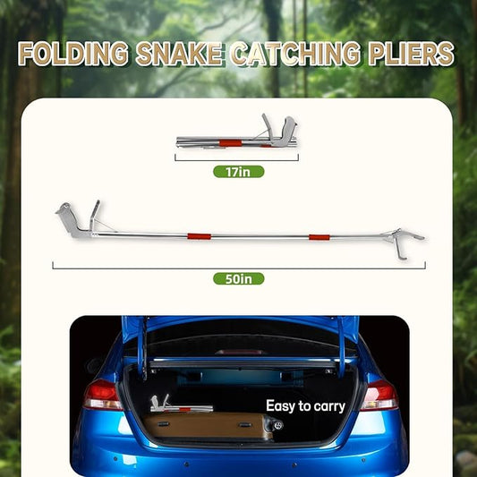 50in Snake Grabber,Snake Grabber Tool Only 17 in After Folding, Snake Stick Suitable for Many Scenarios,Snake Tools can Also be Used as Reptile Tongs and Snake Hook (White Metal Handle) PAWPICO