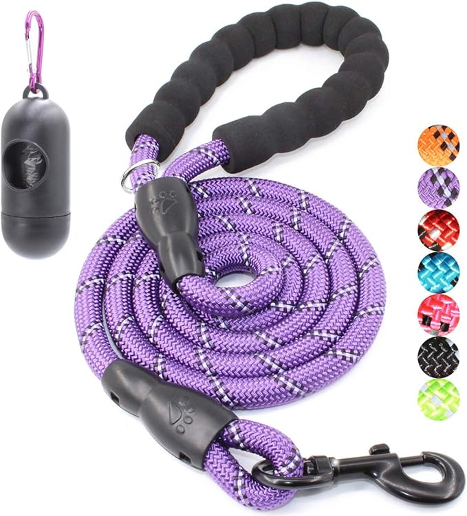 BAAPET 2/4/5/6 FT Dog Leash with Comfortable Padded Handle and Highly Reflective Threads for Small Medium and Large Dogs (6FT-1/2'', Purple) BAAPET