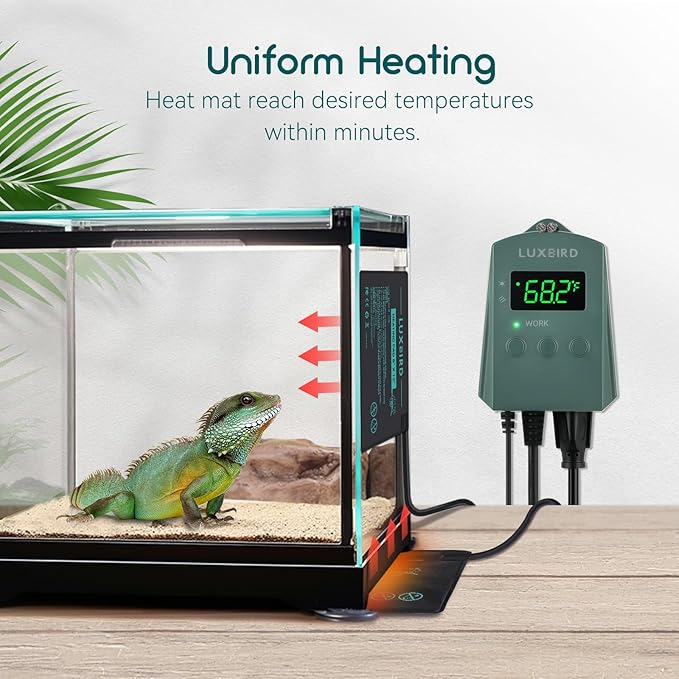 Luxbird Reptile Heating Pad 8" X 12" with Digital Thermostat Combo Under Tank Terrarium Heating Mat for Turtles, Lizards, Frogs, and Other Reptiles Luxbird