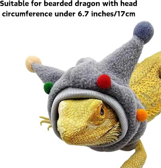 Bearded Dragon Hat - Winter Warm Lizard Cap with Horns & Pom Pom Ball Fun Halloween Outfit Bull Costume Elastic Headwear Accessories Anxiety Relief Ear Muffs for Reptile Fancy Rat Ferret (Grey) SEZDEKI