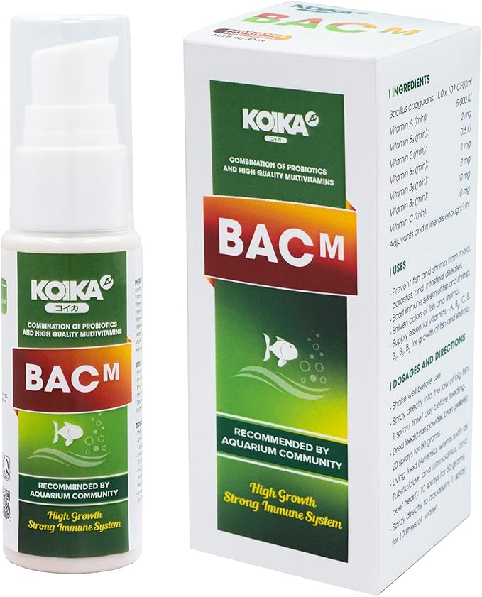 KOIKA BACM Natural Color Enhancement for Fish, Combination of Probiotic & Multi-Vitamins for Aquarium A, B6, B2, Pleasant Smells (BACM, 30ml) Koika