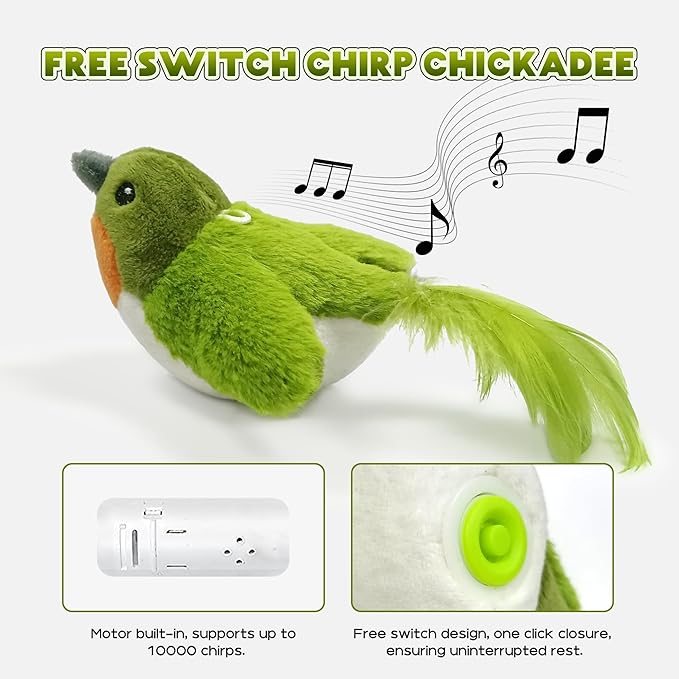 LEWISER Cat Toys Chirp Chickadee, Interactive Cat Feather Toys, Retractable Cat Teaser Toy, Hanging Toys for Indoor Cats Exercise, Kitten Kitty Fun Mental Physical Toys, Green (1 Pack) - PAWPICO