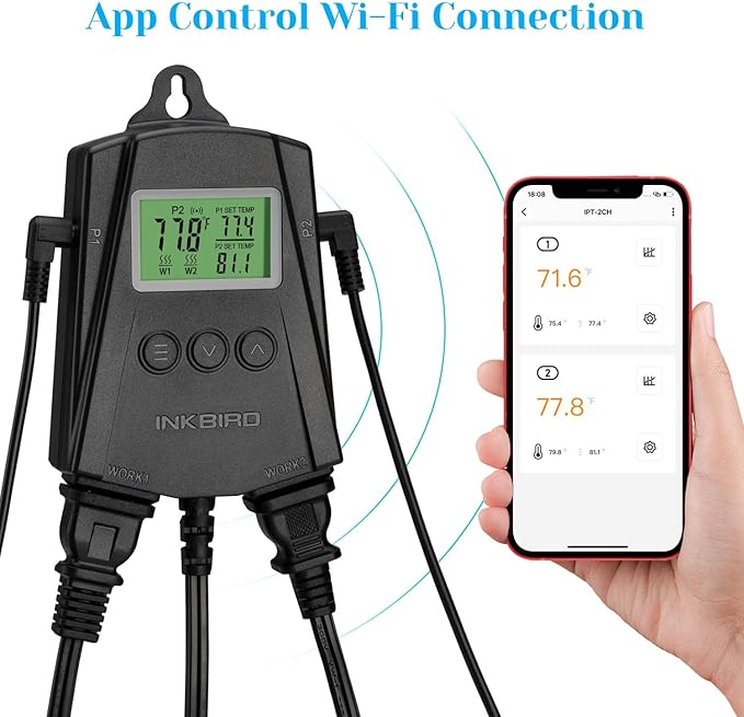 Inkbird WiFi Heat Mat Reptile Thermostat Controller Temperature Controller with 2 Probes and 2 Outlets, IPT-2CH Reptiles Heat Mat Thermostat (Max 250W per Outlet) Inkbird