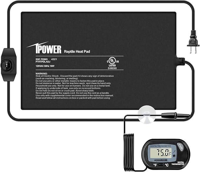 iPower 8 by 12-Inch Reptile Heat Mat with Temperature Adjustable Controller Knob, LCD Digital Aquarium Thermometer, Under Tank Warmer Terrarium Heat Pad for Reptiles and Amphibians iPower