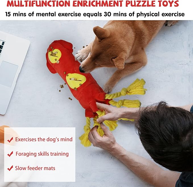 Water Bottle Dog Toys - Dog Puzzle Squeaky Enrichment Treat Dispensing Rope Snuffle Plush Toys, No Stuffing Durable Soft Crunchy Toys for Small Medium Large Dogs Puppy - Octopus Squid - PAWPICO