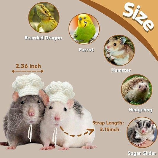 Guinea Pig Chef Hat - Hand Knitted Small Animal Cooking Chef Cap with Adjustable Strap Halloween Costume Outfit Prop Clothes Accessories for Rabbit Bunny Chinchilla Kitten Puppy (Small) SEZDEKI