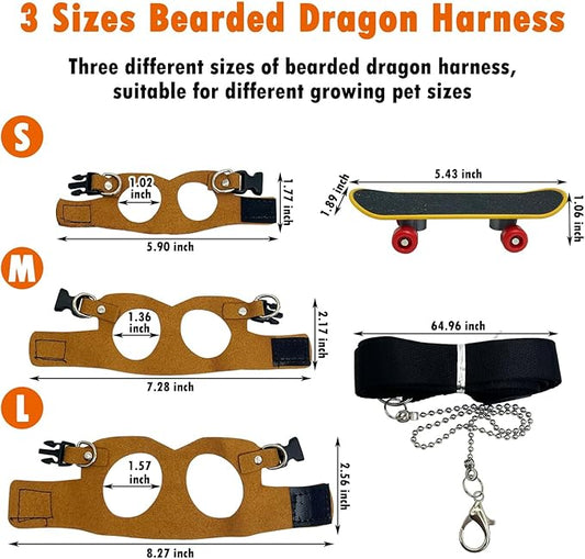 PINVNBY 3 Size Bearded Dragon Leash and Harness Set Adjustable Bearded Dragon Harness with Lizard Traction Rope Mini Scooter Toy for Bearded Dragon Lizard Reptile to Walking Outdoor PINVNBY