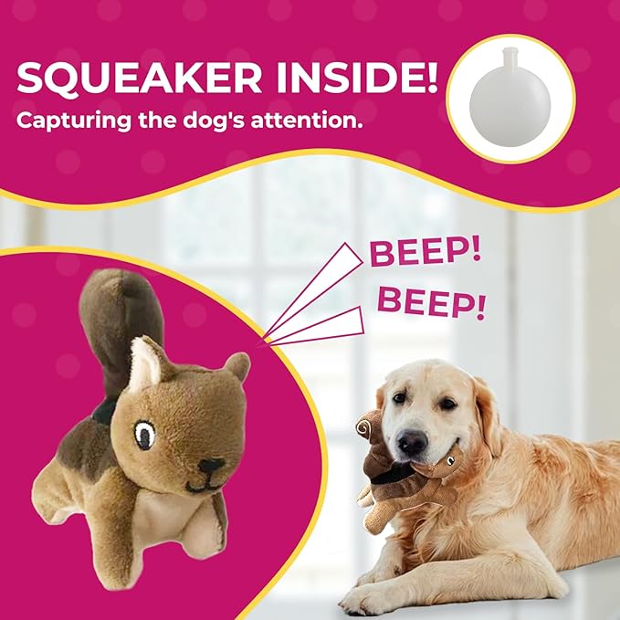 Squirrel in Tree Hide and Seek Dog Toy for Small and Medium Size Dogs, Plush Squirrel Inside Trunk Dog Toy with Squeaker, Interactive Burrow Dog Toy (Tree with Squirrels, Medium) - PAWPICO