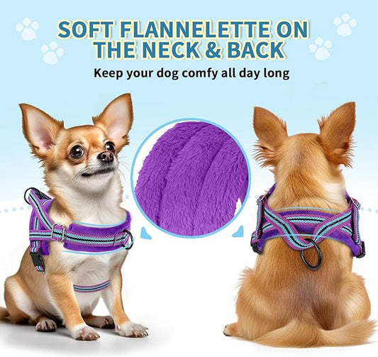 SlowTon No Pull Small Dog Harness and Leash Set, Puppy Soft Vest Harness Neck & Chest Adjustable, Reflective Lightweight Harness & Anti-Twist Pet Lead Combo for Small Medium Dogs (PU-Front Clip, XXS) SlowTon