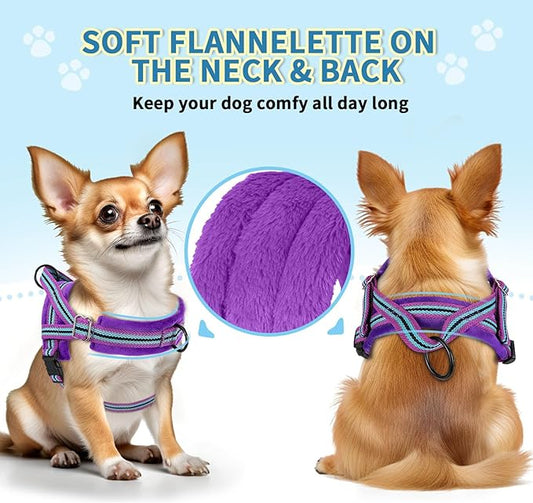 SlowTon No Pull Small Dog Harness and Leash Set, Puppy Soft Vest Harness Neck & Chest Adjustable, Reflective Lightweight Harness & Anti-Twist Pet Lead Combo for Small Medium Dogs (PU-Front Clip, S) SlowTon
