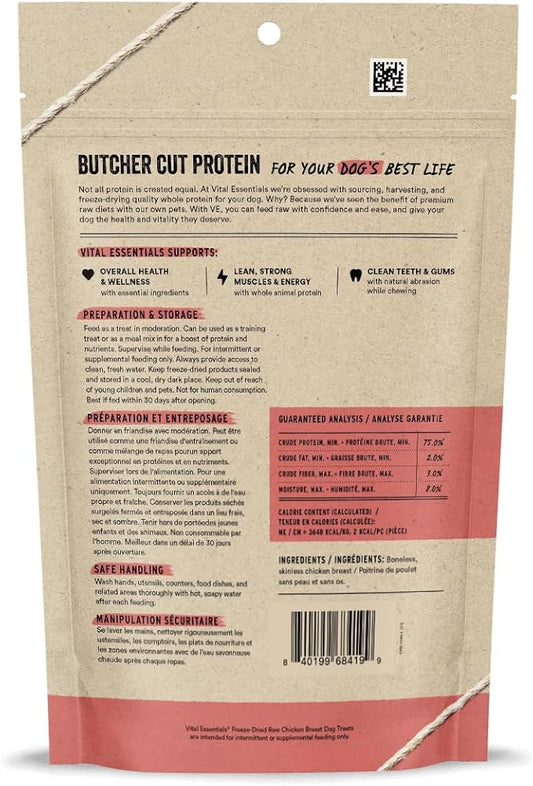 Vital Essentials Freeze Dried Raw Single Ingredient Dog Treats, Chicken Breast, 3.75 oz | Premium Quality High Protein Training Treats | Grain Free, Gluten Free, Filler Free - PAWPICO