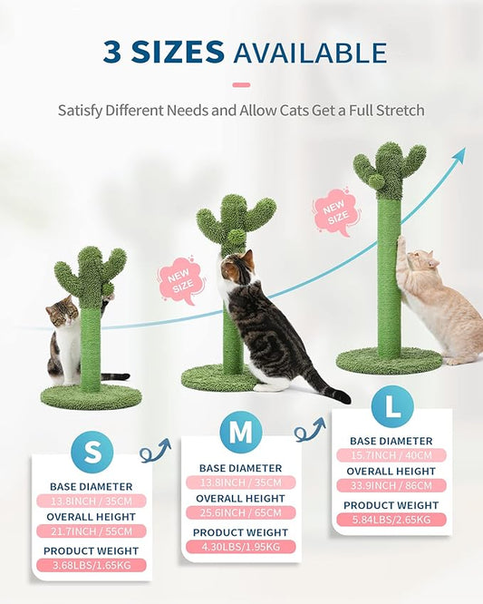 Made4Pets Cat Scratching Post, 21.7" Cactus Cat Scratcher Kitten Scratching Post with Natural Sisal Rope for Indoor Cats Claw Scratcher, Cat Tree with Dangling Balls for Small Kittens - PAWPICO