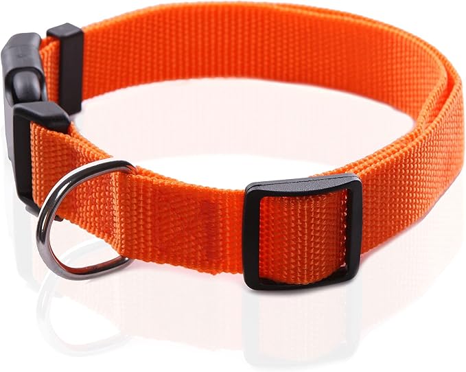 Adjustable Nylon Dog Collar, pet Collar 1 Inch 3/4 Inch 5/8 Inch Wide, for Large Medium Small Dogs (M(3/4" x 14-21"), Orange) TAIDA
