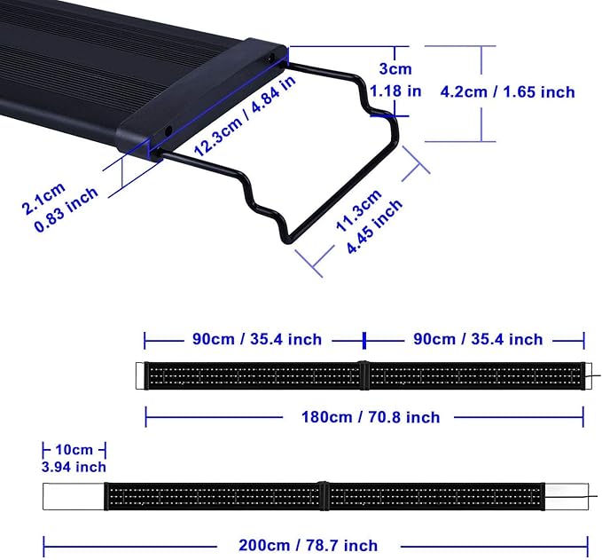 KZKR LED Aquarium Hood Lighting 72-78 inch Fish Tank Light Lamp for Freshwater Marine Saltwater Blue and White Decorations Light 6-7ft (34W) 180cm - 200cm KZKR