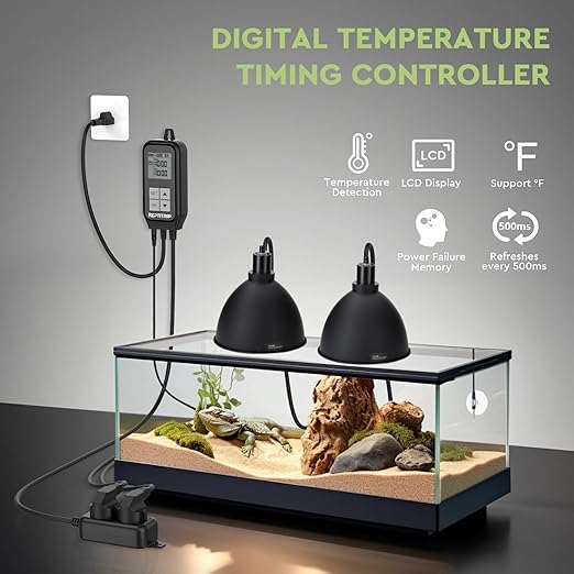 Reptile Thermostat, Reptile Light Timer for Temperature and Lighting Control, Day-Night Timer Thermostat with Reptile Thermometer for UVB Light, Heat Lamp, Heating Pad, 10A 1250w REPTITRIP