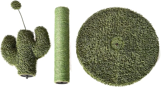 Amazon Basics Cactus Cat Scratching Post with Dangling Ball, 25.6 Inches, Green - PAWPICO