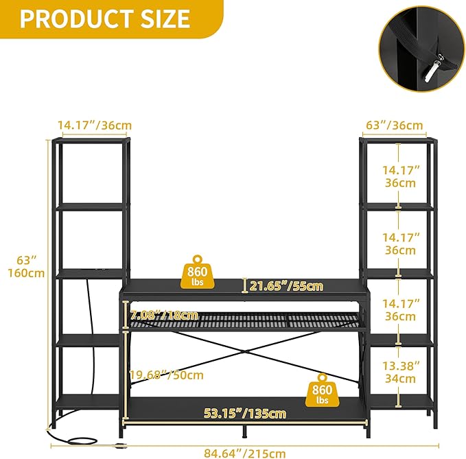 DWVO 55-75 Gallon Aquarium Stand with Power Outlets & LED Light, Display Stand for Turtle Tank, Reptile Terrarium, Heavy Duty Metal Fish Tank Stand Suitable for Living Room, Entryway, 860LBS Capacity DWVO