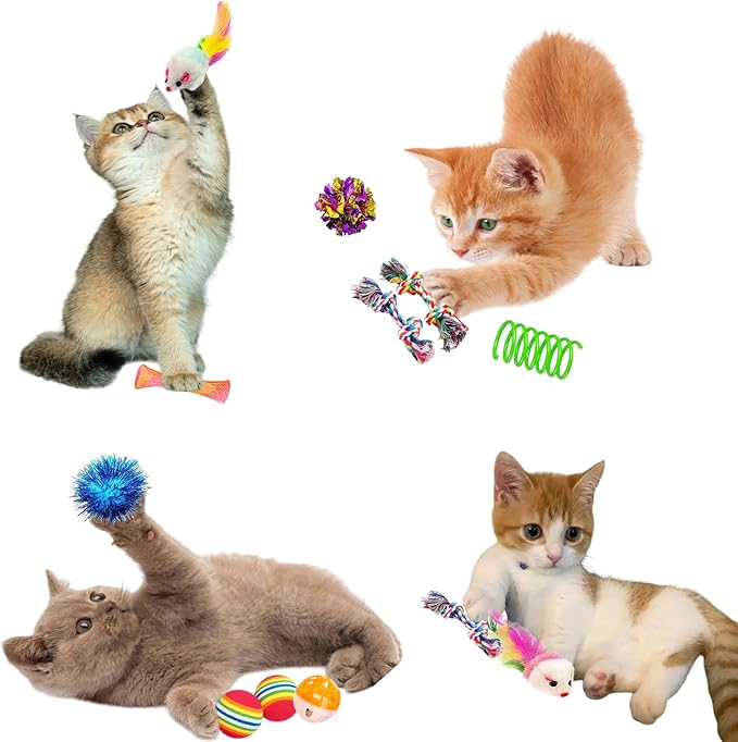 46 PCS Cat Toys for Indoor Cats, Kitten Toys with Cat Spring Toy, Mint Catnip Toys for Cats with Crinkle Cat Toy Mouse Cat Ball Toy for Indoor Cats Kittens Exercise - PAWPICO