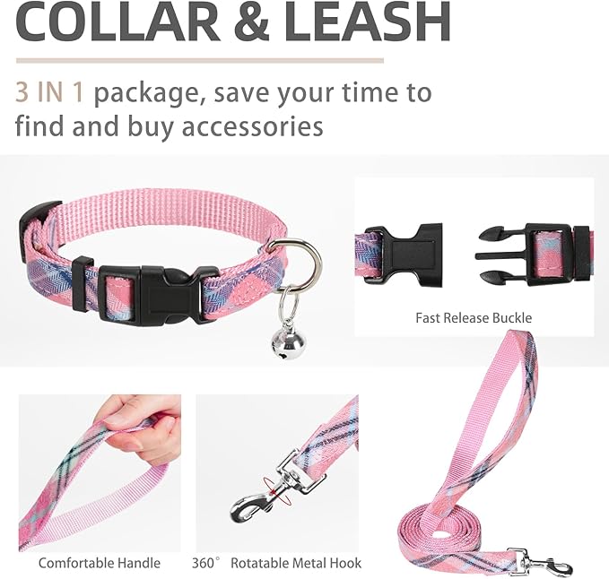PUPTECK Adjustable Dog Harness Collar and Leash Set Step in No Pull Pet Harness for Small Medium Dogs Puppy and Cats Outdoor Walking Running, Soft Mesh Padded Reflective Vest Harnesses, Pink S PUPTECK