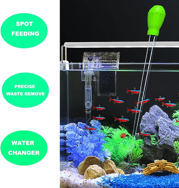50ml Manual Coral Fish Feeder/Water Changer/Waste Remover Clean Tool with Extension Pipe and 15inch Aquarium Tweezer for Fish Tank Cleaning, Aquatic Pipette Dropper Gravel Cleaner Siphon Fecsam