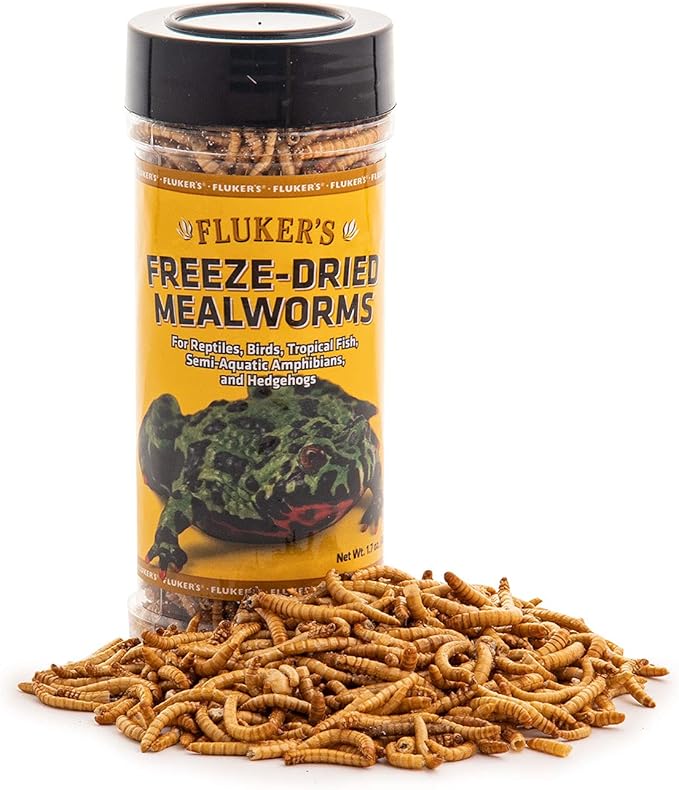 Fluker's Freeze Dried Insects, Nutrient, Packed Mealworms, Ideal for Lizards, Reptiles, Birds, Fish, Hedgehogs, 1.7 oz Flukers