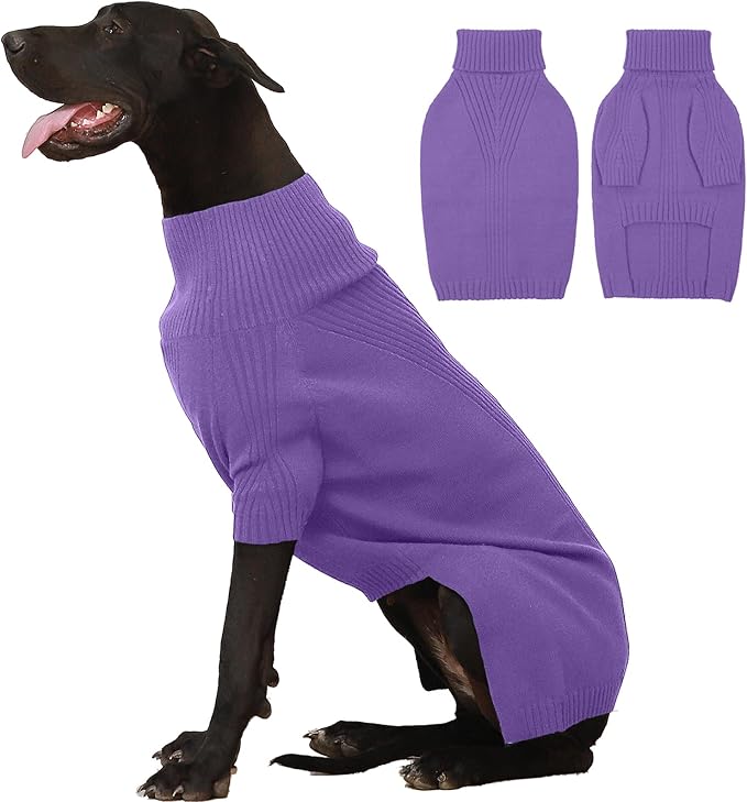 IECOii Extra-Large Dog Sweater 4XL,Christmas Dog Sweaters for Extra Large Dogs Girl Boy,Turtleneck Knitted Knitwear Easy On Doggie Sweatshirt Dog Sweater for Doberman,Great Dane(Purple,XXXXL) - PAWPICO