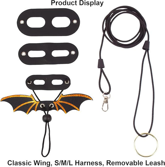 ADOGGYGO Bearded Dragon Leash Harness, 3 Size Pack Black Leather Wing Lizard Harness with Removable Lizard Leash for Bearded Dragon Lizard Reptiles (Black) ADOGGYGO