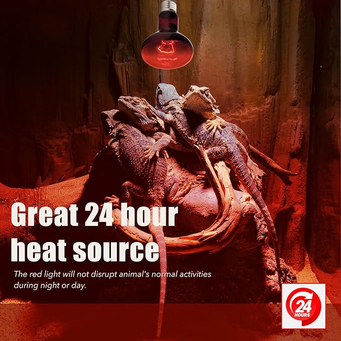 Reptile Red Heat Lamp, 2-Pack 75W Infrared Basking Bulbs Light for Reptiles, Night Red Basking Light for Bearded Dragon, Lizard, Gecko,Turtle, Reptile Red Heat Bulb ReptiKing